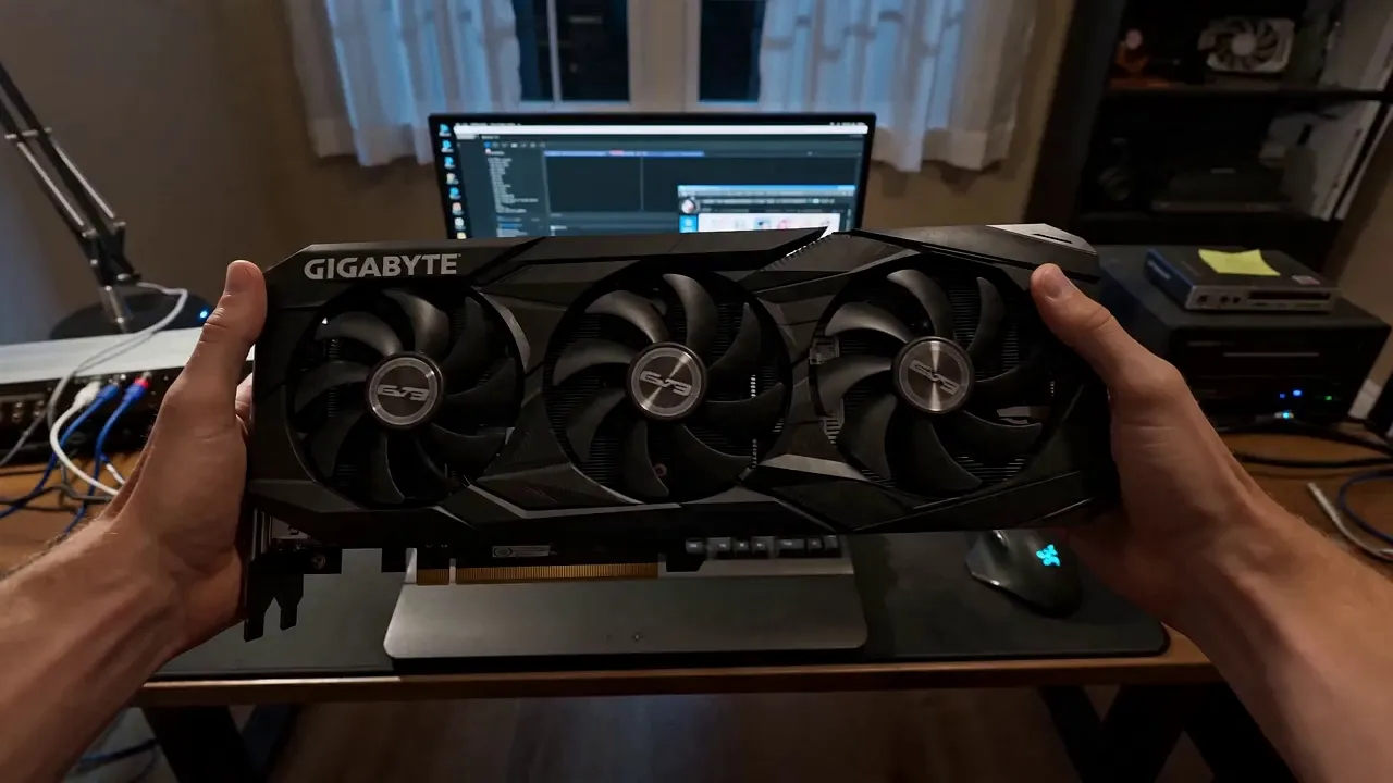 Graphics Card - Advanced graphics card transforms into a towering mechanical entity.