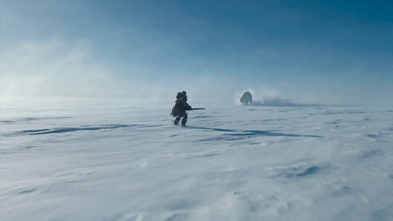 Polar Bear Attack - An Amazon faces a charging polar bear before reality reveals a VR room.